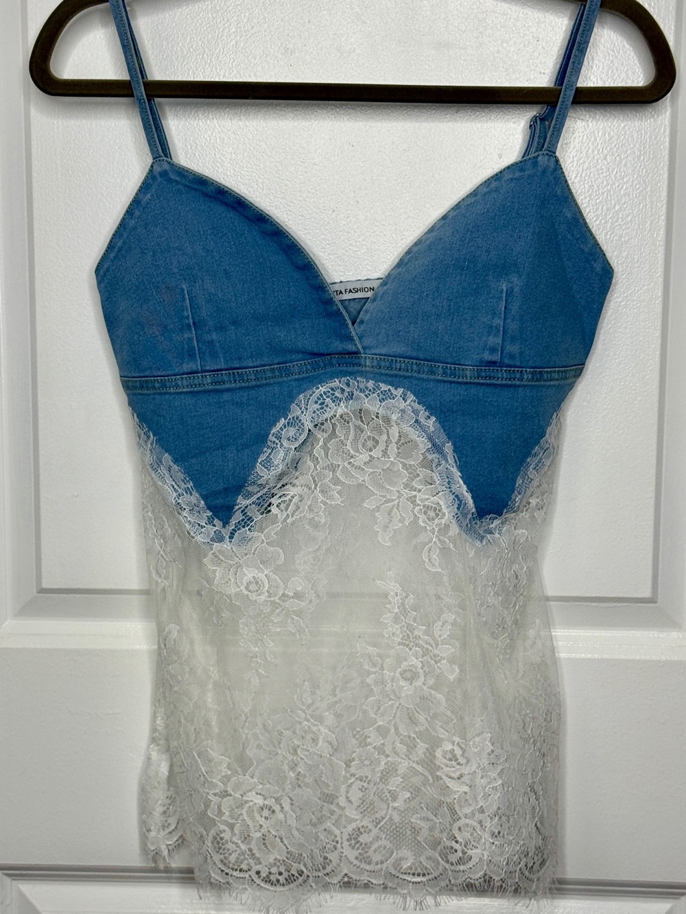 Galita Fashion Sz S Denim with Lace Bodice Cami Top Adjustable Straps | EUC
